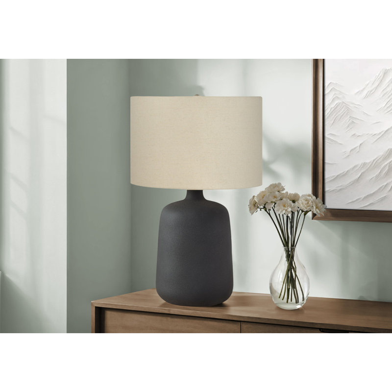 Lighting, 24 po, lampe de table, céramique noire, abat-jour beige, contemporain