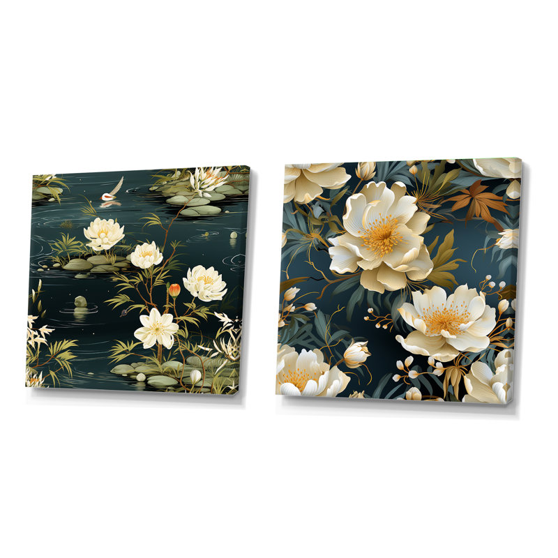 Dalke - Ensemble de 2 collages carrés botaniques abstraits, H 16 po x l 33 po, Toile tendue