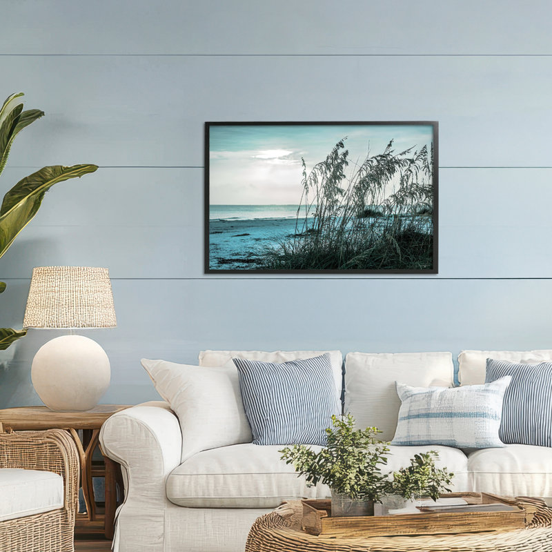 Giclée encadrée Horizon Waters Turquoise, design par Seven Trees Design, Giclée encadrée noir minuit, H 20 po x l 30 po