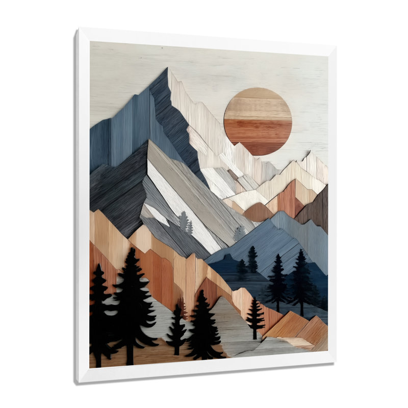 «Bold Mountains Landscape», art mural abstrait sur toile, H 30 po x l 40 po, Reproduction encadrée, Blanc