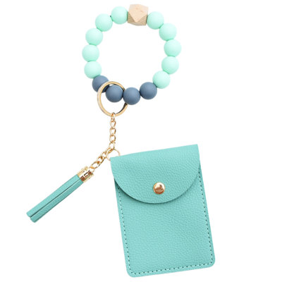 Backpack Silicone Bead Bracelet Solid Color Card Bag Keyring Wallet Leather Fringe Multi-Card Compartment Coin Purse Leather Card Bag