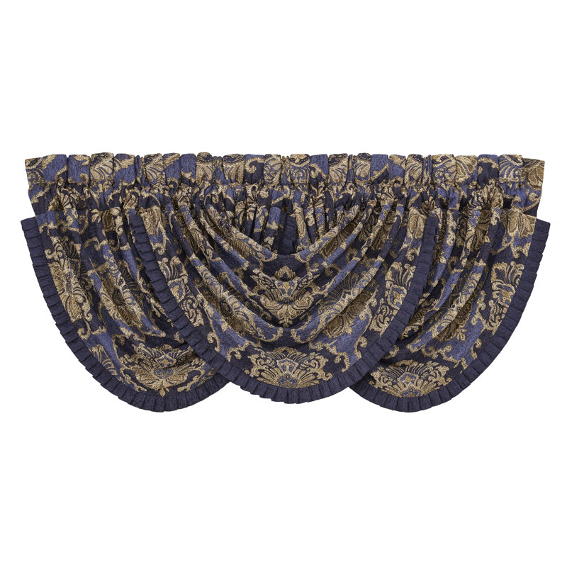 Woodstock Multicolor Damask Waterfall Valance with Trim Embellishment