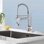 Kitchen Faucet With Pull Down Sprayer, Touch On Single Handle 2- Function Stainless Steel Spring Neck, Single Hole Installation For Residential, Commercial, RV, Bar & More, Brushed Nickel