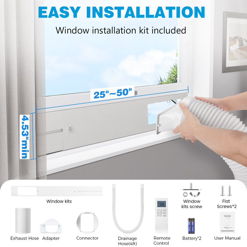 Quiet 3-in-1 8000 BTU Portable Air Conditioner with LCD Remote, Dehumidifier & Fan for 350 Sq. Ft, 24H Timer, Auto Defrost, Energy Efficient