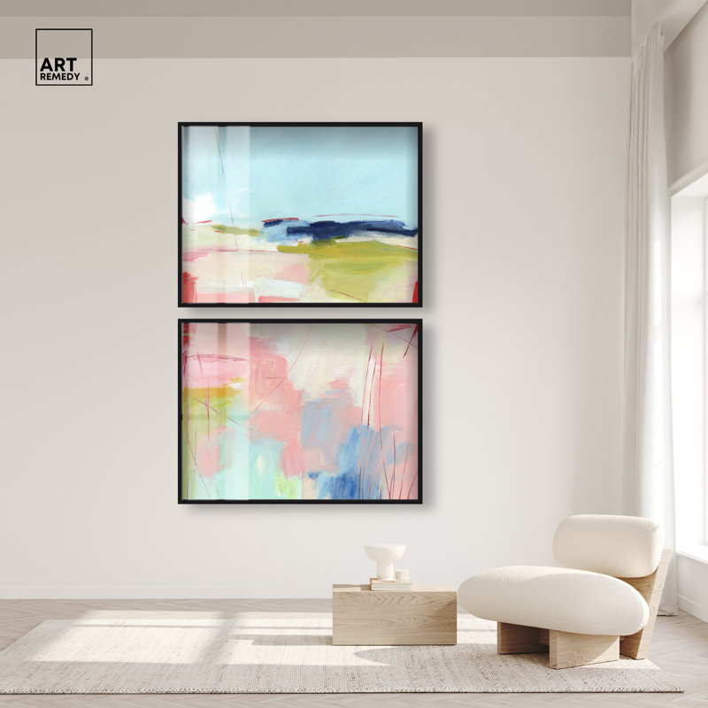 Soft Fields - Ira Comleva, reproduction abstraite grand format en deux parties, encadrée sous verre, par Art Remedy, cadre noir, 48 x 36 pouces