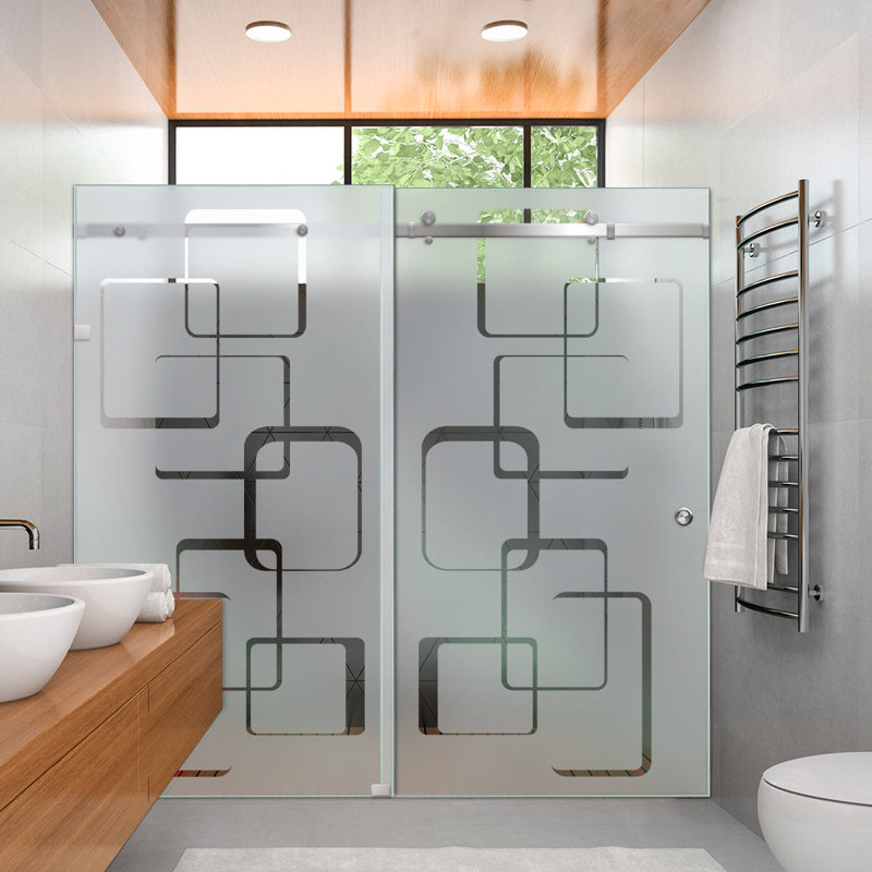 Portes de verre de douche coulissantes doubles sans cadre l 62 po x H 80 po, Semi-privé, Oui
