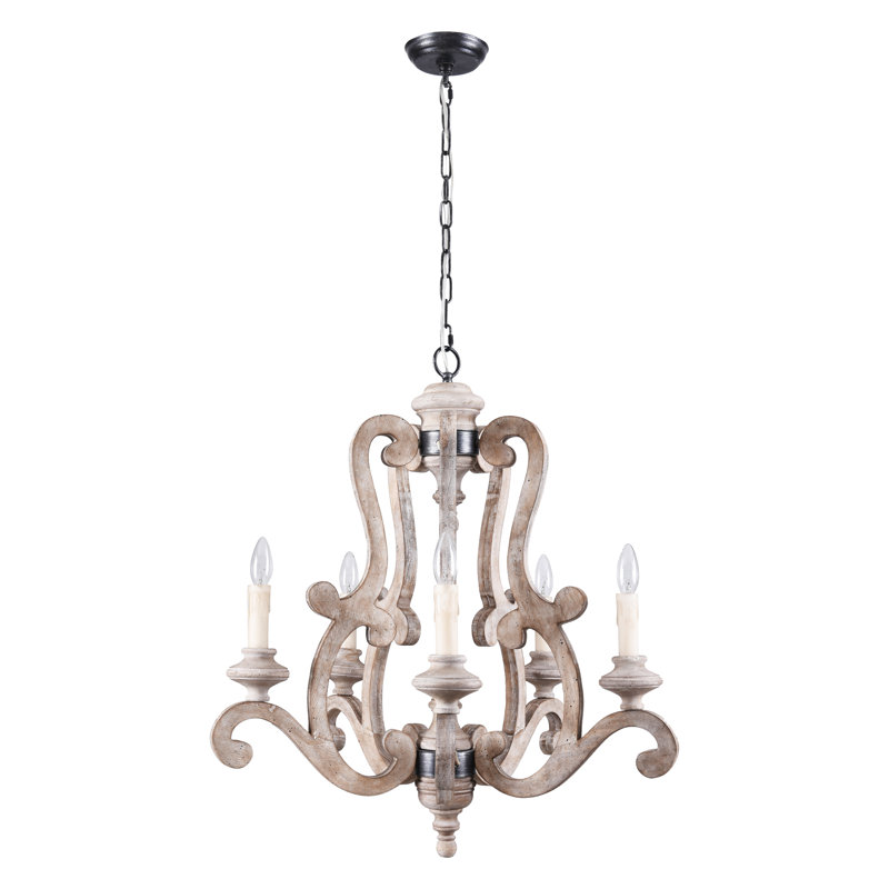 Lustre de ferme à 5 lumières, lustre de style campagne française, suspension géométrique en bois vieilli pour terrasse
