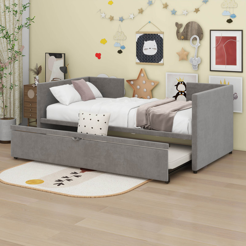 Lit de jour simple avec lit gigogne, Gris
