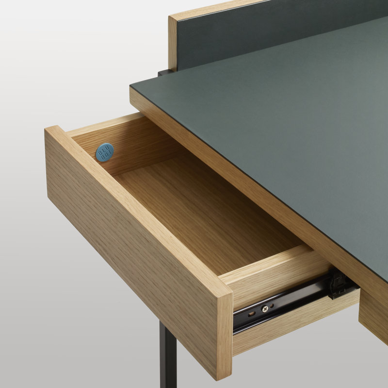 Tabloid Solid Wood Writing Desk, Navy Green/White Oak
