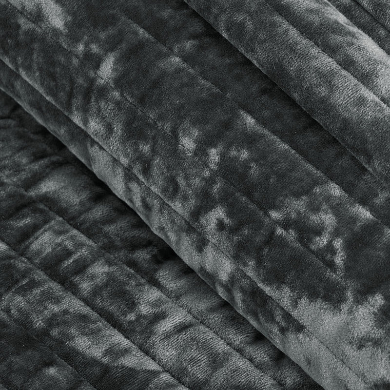 Ensemble de courtepointe Luxe Velvet Channel, Courtepointe très grand californien + 2 taies dé, Gris anthracite