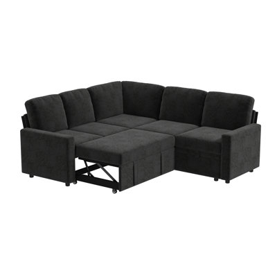 81-Inch Chenille Sectional Sofa Bed (With Pull-Out Bed), U-Shaped 5-Seater Modular Sofa (With Storage) by Latitude Run