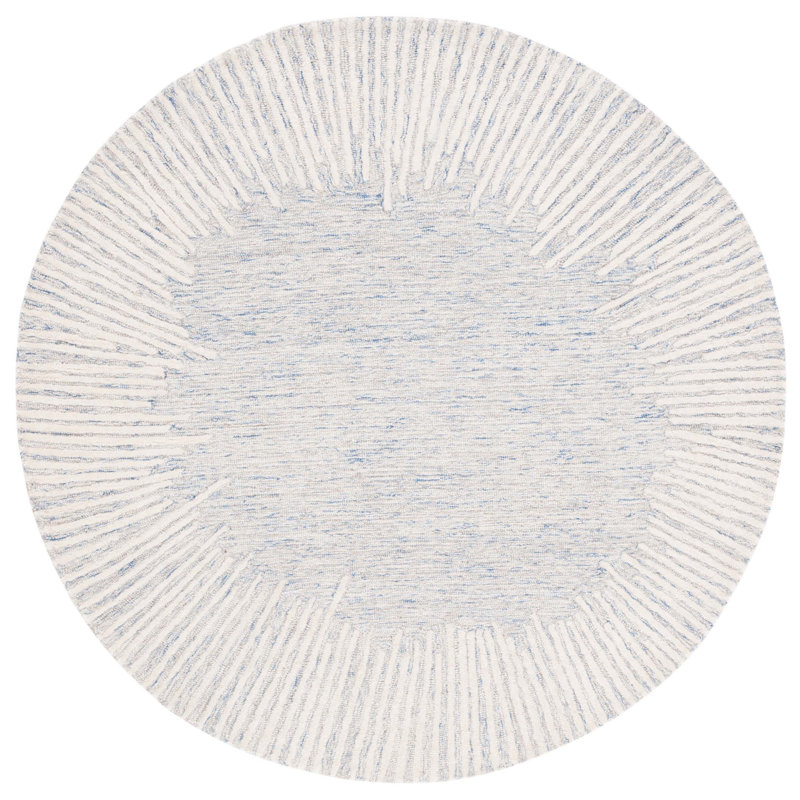 Antonitte Hand Tufted Wool/Cotton Abstract Rug in Blue/Ivory, Round 6'