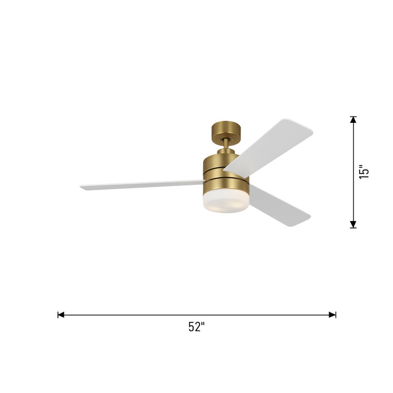 Adna 44'' Ceiling Fan with Light Kit, Matte White, 52", Burnished Brass