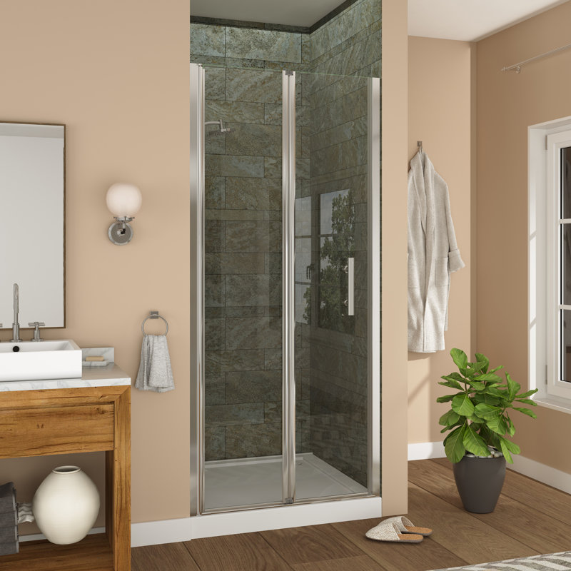 Frameless Bi-Fold Glass Shower Door with Tempered Glass and Reversible Installation, Chrome, 34"