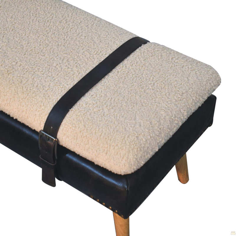 Banquette en cuir noir bouclé Boucle Buffalo, pieds nordiques, beige et noir, Noir
