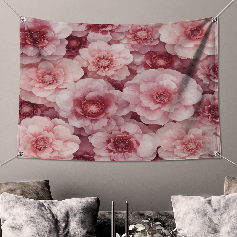 Tapisserie murale pivoines roses, 104 po H x 88 po avec 4 œillets