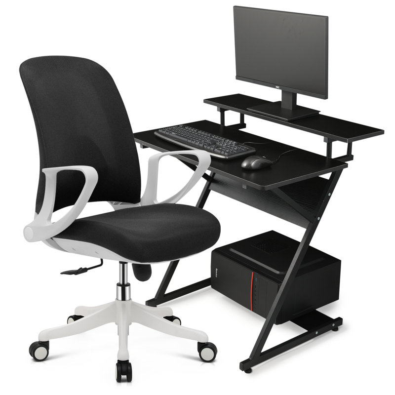 Bureau 31,5 po et chaise pour bureau, Noir / blanc