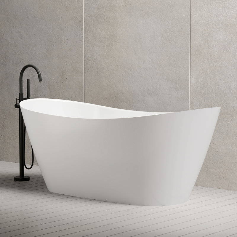 MonBlari 60" X 31" Freestanding Soaking Acrylic Bath tub with Overflow and Pop-up Drain For Bathroom, Glossy White