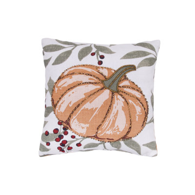Botanical Berry Pumpkin Embellished Fall Throw Pillow 10" x 10"
