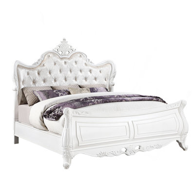 Lit de style moderne Opulence en bois blanc perle