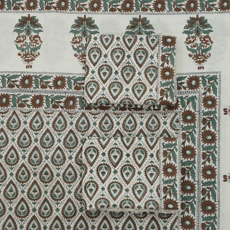 Fabdivine Pure Cotton Bedsheet Set – Handmade Bedsheet with Matching Pillow Covers – Premium Bedding, Panpatti,