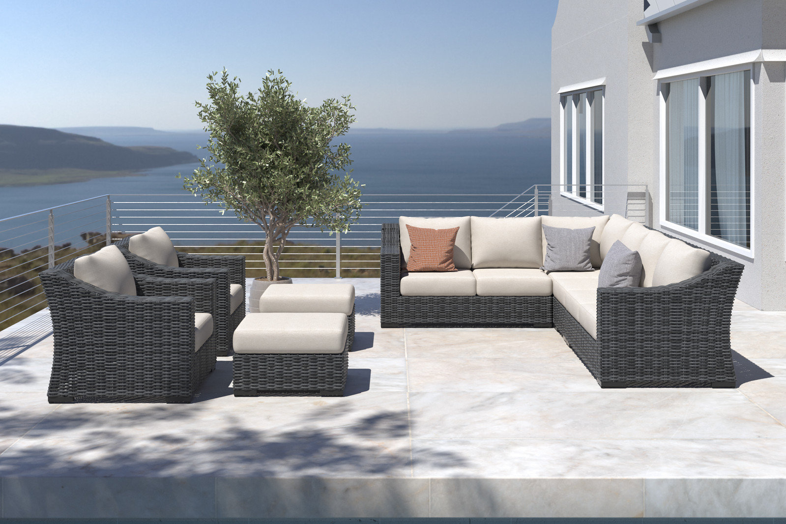 Eloisa Wicker 10 - Person Patio Conversation Set with Cushions, Gray
