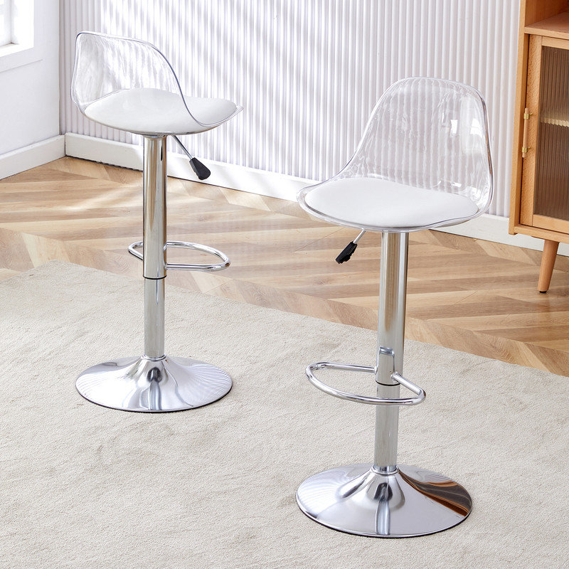 Swivel Upholstered Adjustable Height Counter Stool(Set of 2), Silver