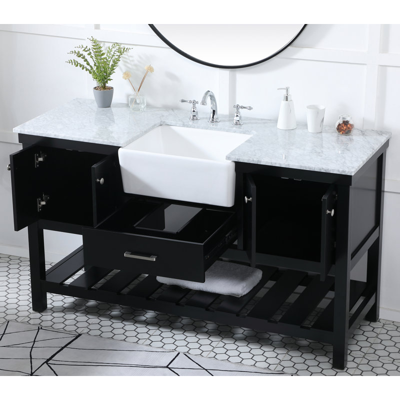 Pelaghia 60'' Single Bathroom Vanity with Marble Top, Black