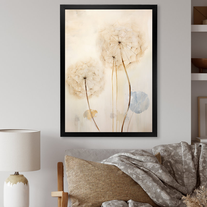 Dandelion Mute Tone IV sur toile, H 20 po x l 12 po x P 1 po, Cadre simple noir