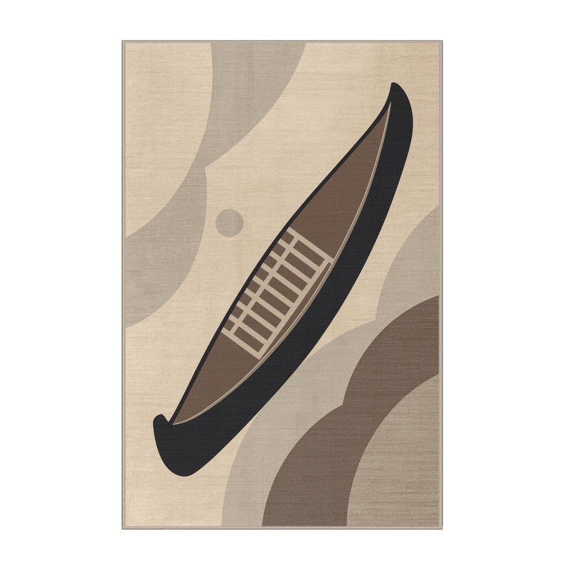 Machine Washable Mendon Traditional Canoe Modern Rug in Beige – Beige Binding, 7x9