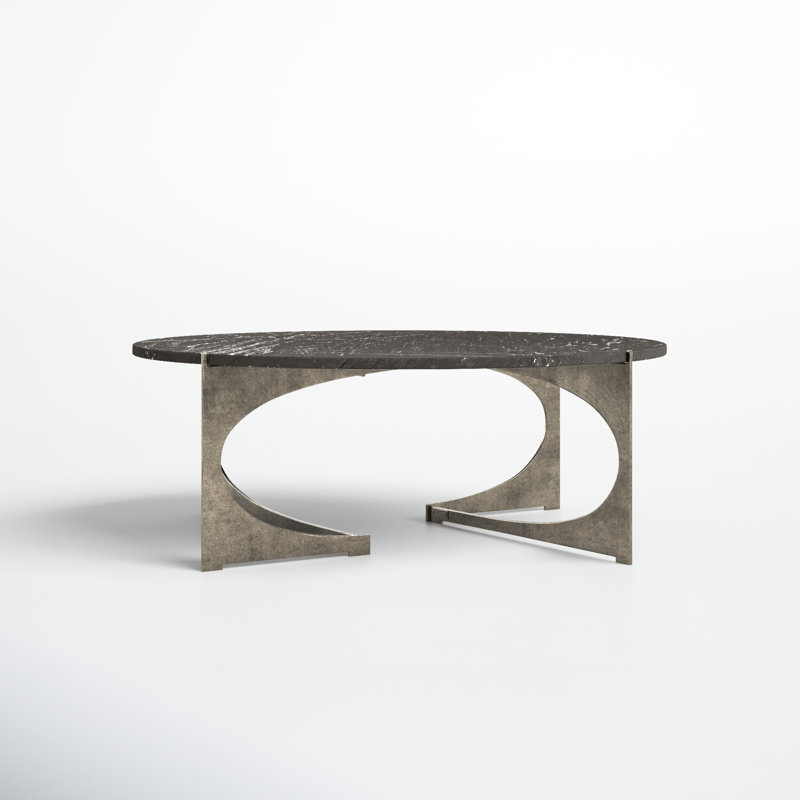 Giles Marble Top Single Coffee Table, Black Top/Antique Nickel Base
