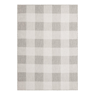 Tereon Checkered Machine Made Power Loom Polypropylene Plastic Indoor/Outdoor Area Rug in Gray