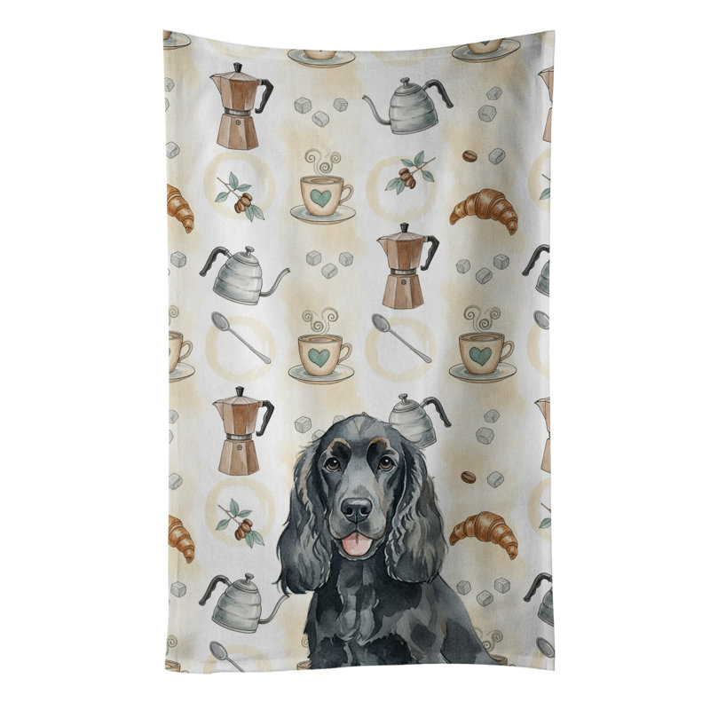 Black Cocker Spaniel Coffee Bar Kitchen Towel, Black Cocker Spaniel