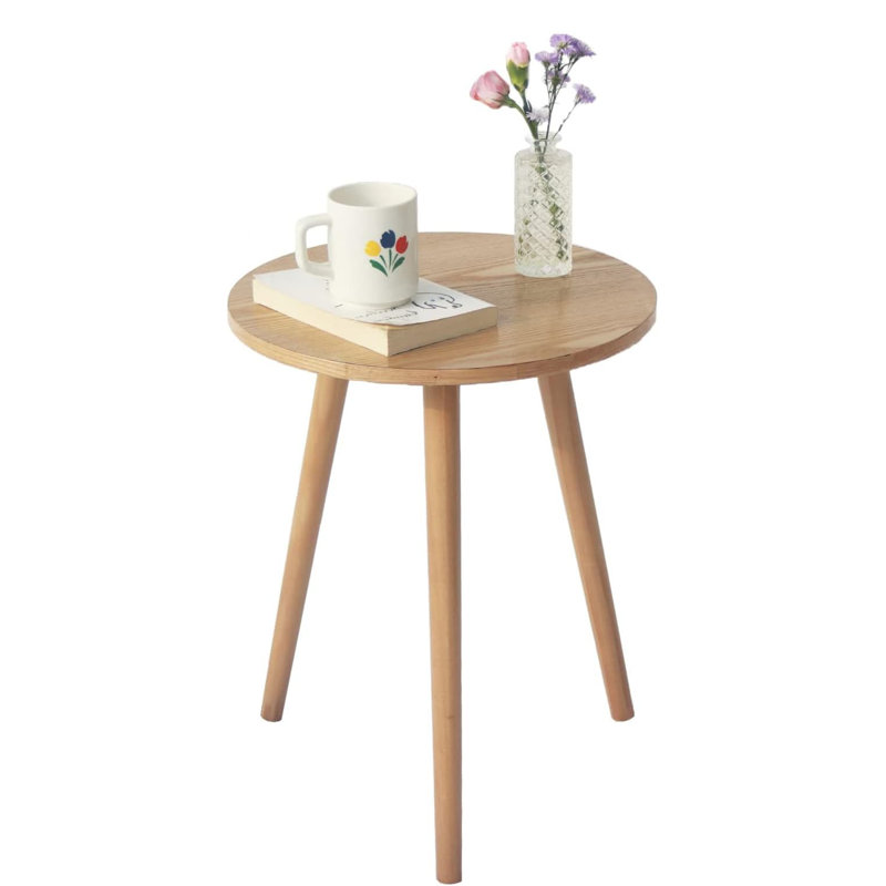 Small Round Modern Side Table - 16"D x 19.5"H Natural Walnut (Living Room/Bedroom/Office Small Spaces), Natural Walnut