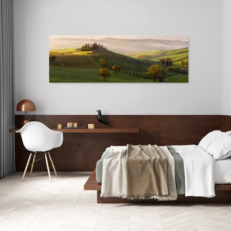 Tutte Le Strade Portano, un belvédère abstrait contemporain, paysage de cyprès, art mural, H 20 po x l 60 po