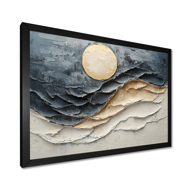 Lune éclipse suprématisme Collage II, Cadre simple, H 34 po x l 44 po, Noir