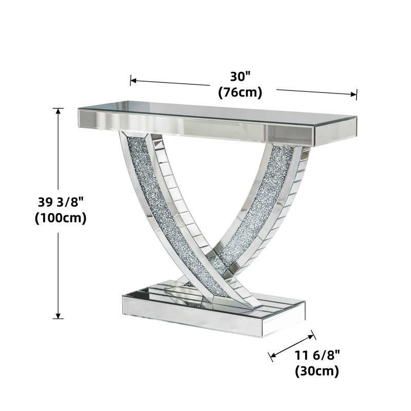 100cm Mirrored Console Table Glam Hallway Table V-Leg Narrow Sofa Table for Living Room/Entrance