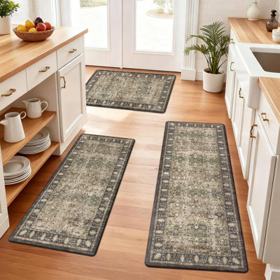 Anti-fatigue kitchen floor mat three-piece set, non-slip kitchen floor mat, comfortable standing mat