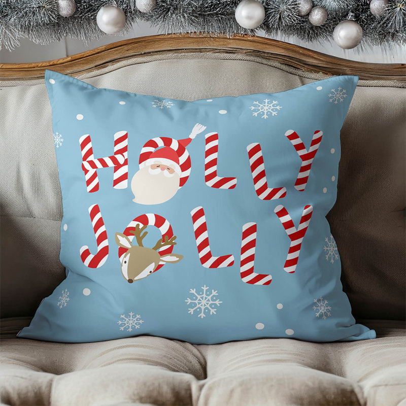 Coussin Holly Jolly, Bleu, Carré 18 po
