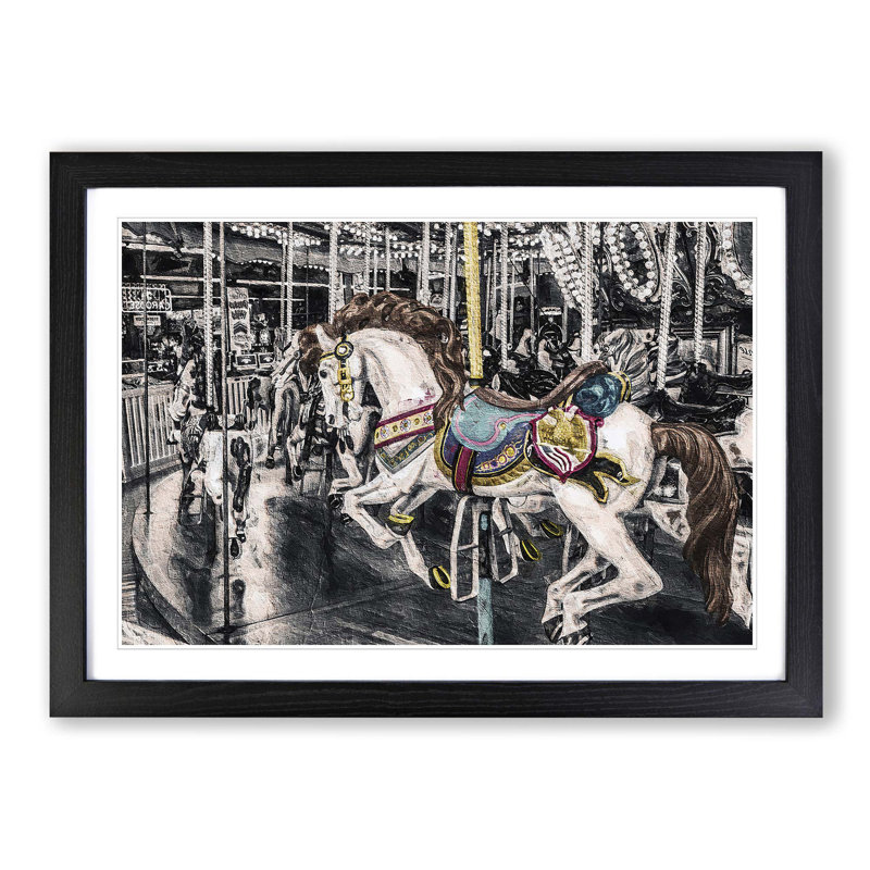 Carousel Horse - Picture Frame Graphic Art Print, Black Framed, 36cm H x 48cm W x 2cm D