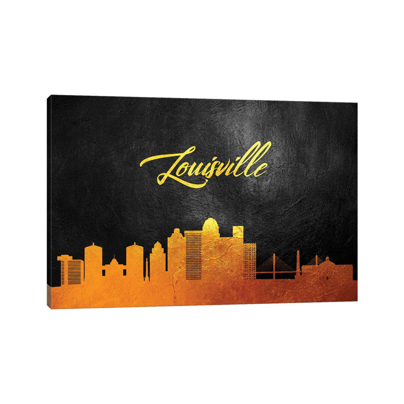 Louisville Kentucky Gold Skyline 1 Piece Wrapped Canvas Wall Art, 66.04 cm H x 45.72 cm W x 3.175 cm D