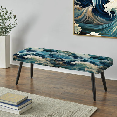 Motif de vagues japonaises Hokusai - banc rembourré noir Coastal