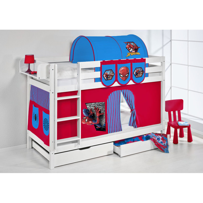 Jelle Spiderman Bunk Bed with Curtain, White, Single (3')
