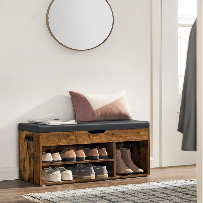 7 Pair Shoe Storage Bench, Brown/White/Pink