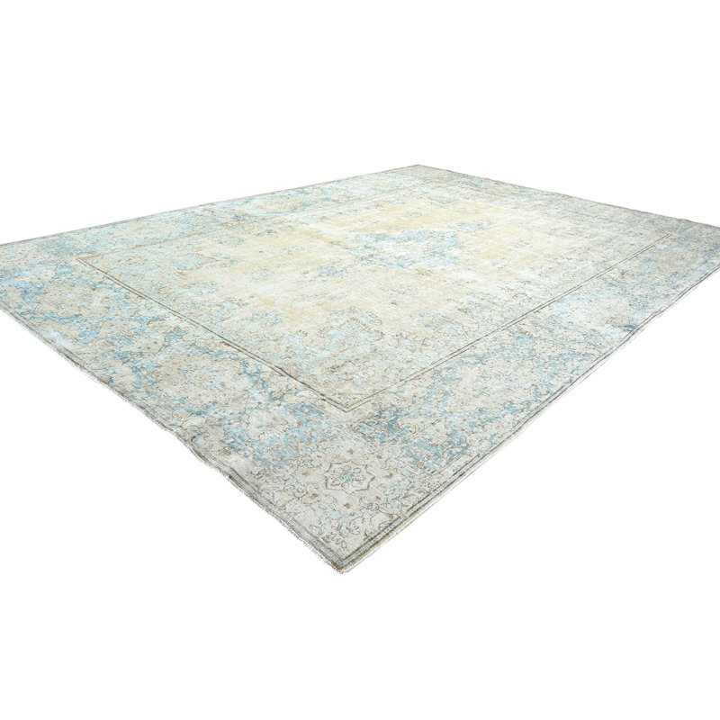 High-Quality Hand-Knotted Rose And Light Blue Area Rug