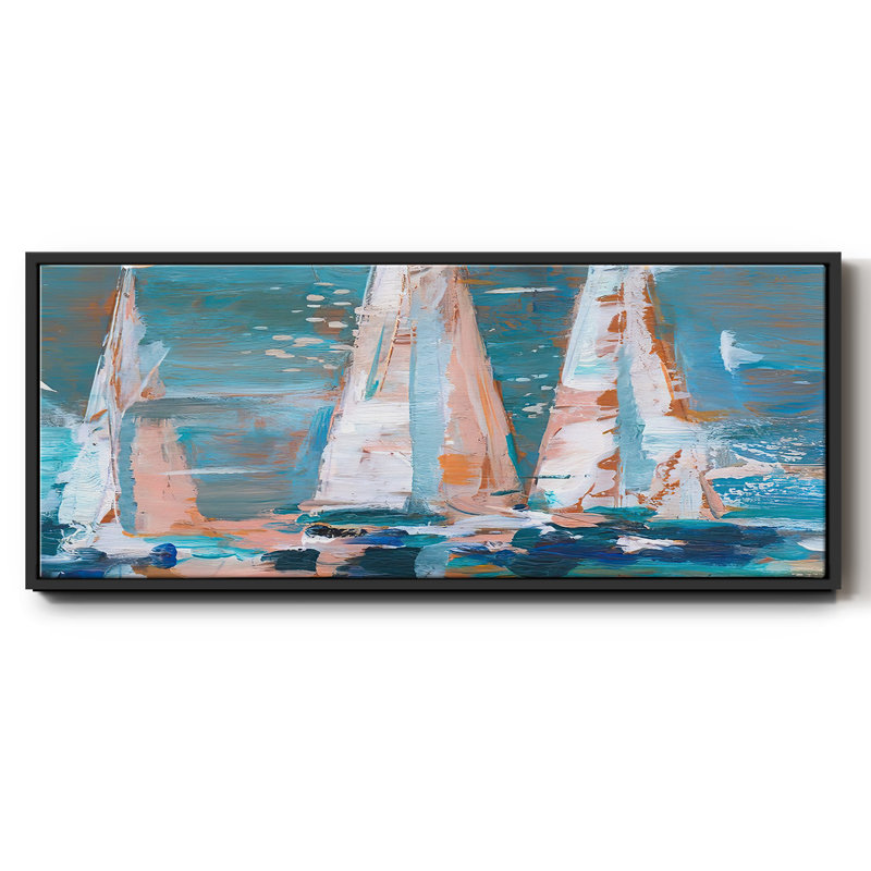 Toile encadrée Pop Regatta II - prête à être accrochée, H 12 po x l 30 po x P 1,5 po, Toile avec cadre flottant noir