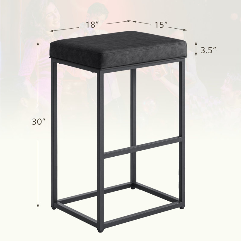 30" Set of 2 Bar Stools, Upholstered Counter Stool - Metal Frame, Waterproof Faux Leather, with Anti-Slip Feet for Bar and Kitchen