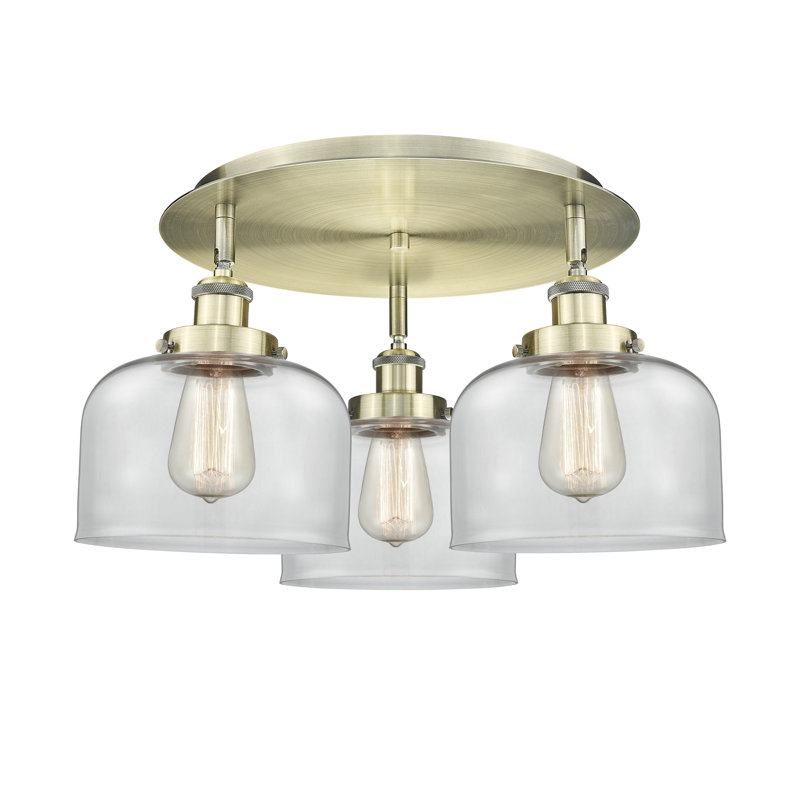 Bejtullah Glass Flush Mount, Clear, Antique Brass