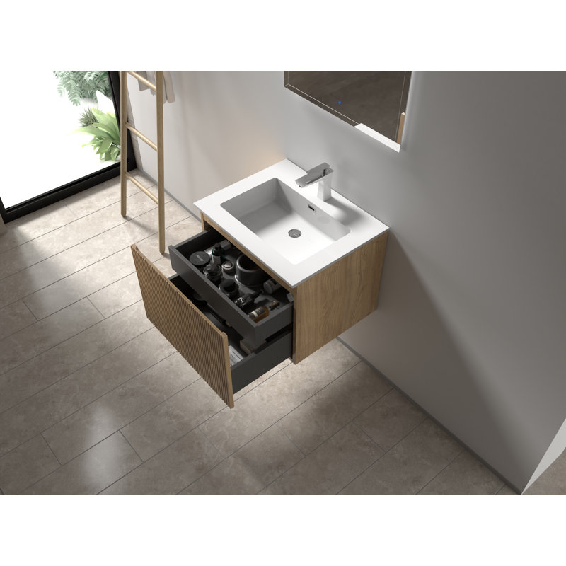 Massias Floating Bathroom Vanity Set Single Resin Basin With White Countertop, 24"