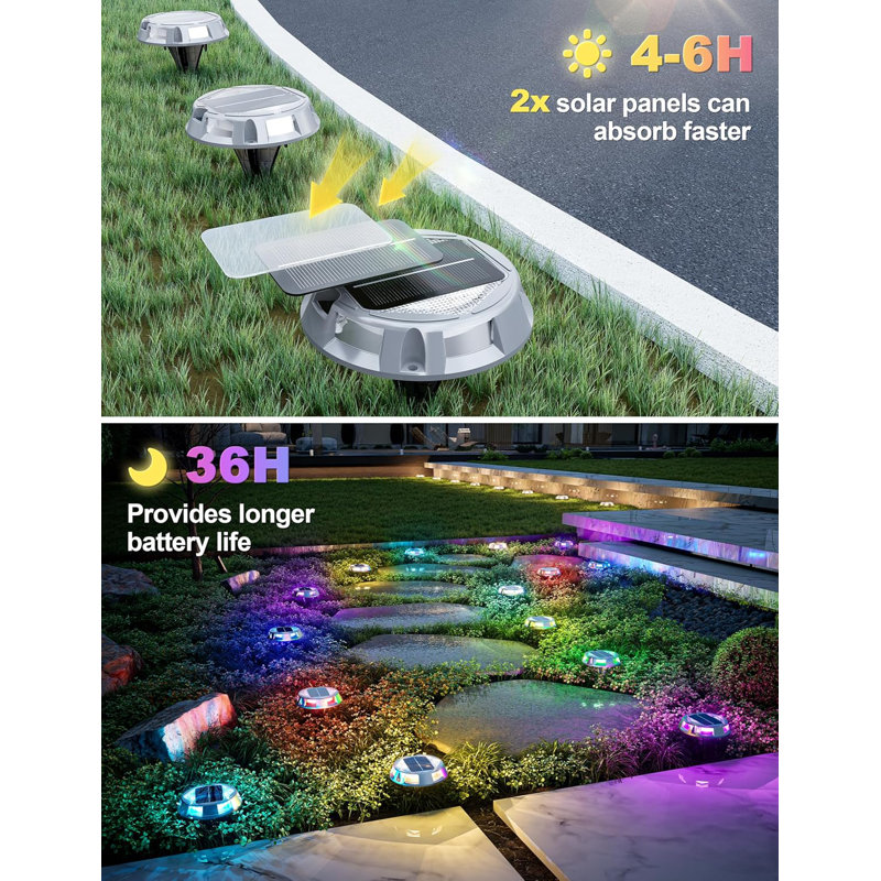 Solar Driveway Dock Deck Lights 12 Pack,9 Colours In 1 Led IP67 Waterproof Outdoor Warning Step Lights For Driveway Sidewalk Pathway RGB